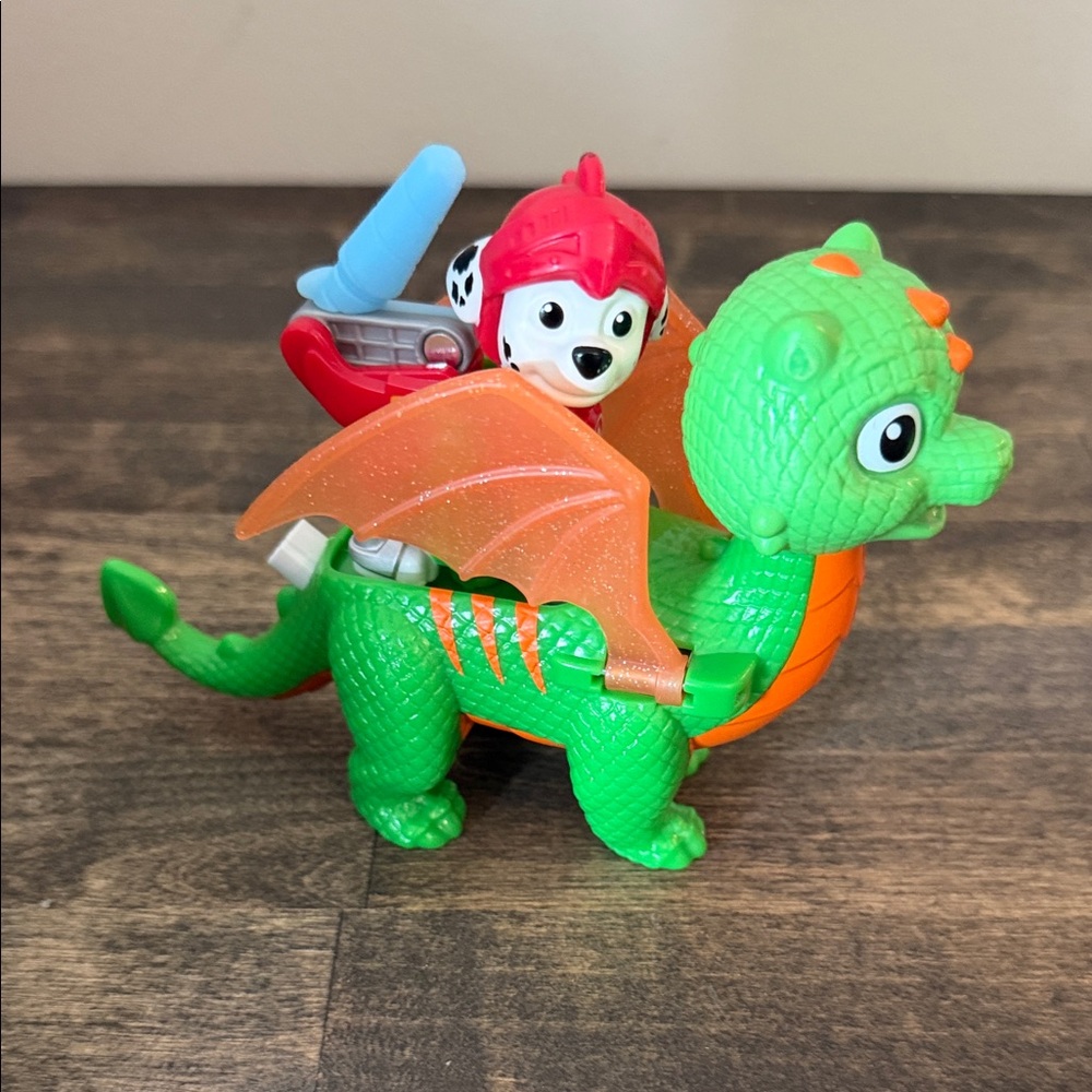 Paw Patrol Marshall Riding Green Dragon with Orange Wings